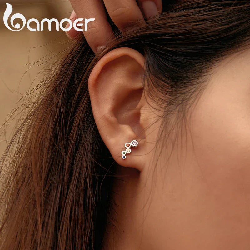 bamoer Shiny Bubble Long Stud Earrings for Women Geometric Simple 925 Sterling Silver Jewelry Statement Engagement Gift  BSE235