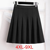 150Kg Plus Size Women's Autumn Loose Pleated A-Line Skirt 4XL 5XL 6XL 7XL 8XL 9XL Fleece Solid Elastic Waist Skirt Black