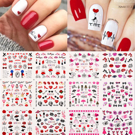 12 Designs Nail Stickers Set Mixed Floral Geometric Nail Art Water Transfer Decals Sliders Flower Leaves Manicures Decoration