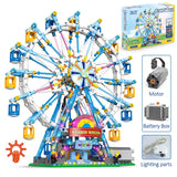 City Friends MOC Rotating Ferris Wheel Building Blocks Electric Bricks with Light Toys for Children Christmas Gifts