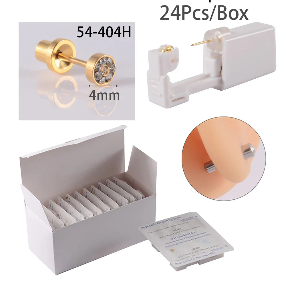 24pcs/Box NO PAIN Piercer Tool Machine Kit Stud Disposable Sterile Ear Piercing Unit Cartilage Tragus Helix Piercing Gun Jewelry