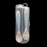 Baby Feeding Spoon+Fork Learn to eat Training Complementary Food Spoon Any Bend Tableware Twist Spoon Fork Free Storage Box