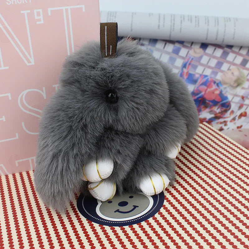 Cute Plush Bunny Keychain Women Fur Pom Pom Angel Rabbit Key Ring Hare Plush Dolls Toy Girls Bag Car Key Pendant Kids Xmas Gift