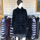 rabbit fur coat rabbit fur jacket Stand collar imported rex rabbit coat stripes rex rabbit fur coat high quality natural fur