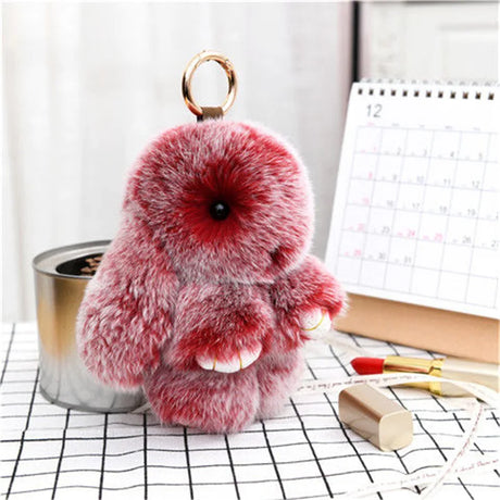 Cute Plush Bunny Keychain Women Fur Pom Pom Angel Rabbit Key Ring Hare Plush Dolls Toy Girls Bag Car Key Pendant Kids Xmas Gift