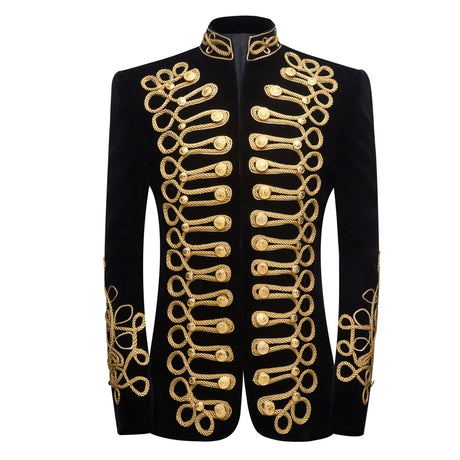 Mens Black Gold Embroidery Velvet Suit Blazer Party Banquet Stage Clothes for Singers Men High Quality Handmake blazer masculino