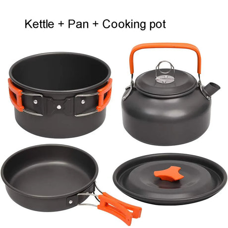 Camping Cookware Kit Outdoor Aluminum Cooking Set Water Kettle Pan Pot Travelling Hiking Picnic BBQ Tableware Equipment