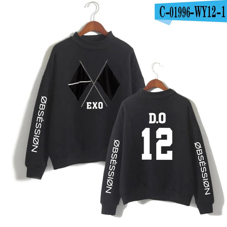 KPOP EXO NEW ALBUM Sixth Album OBSESSION WE ARE ONE EXO Print Women/Men High Collar Sweatshirt Casual Turtlenecks Clothes