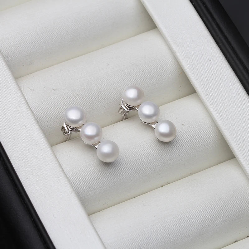 2024 Real 925 Sterling Silver Fine Natural Pearl Jewelry Stud Pearl  Earrings For Women Wholesale