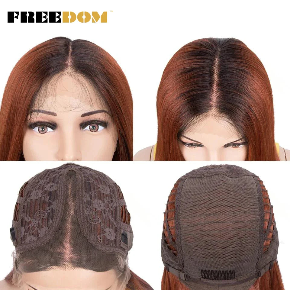 FREEDOM Synthetic Lace Front Wig For Black Women Long Straight Middle Part Wig High Temperature Red Blonde Ginger Cosplay Wigs