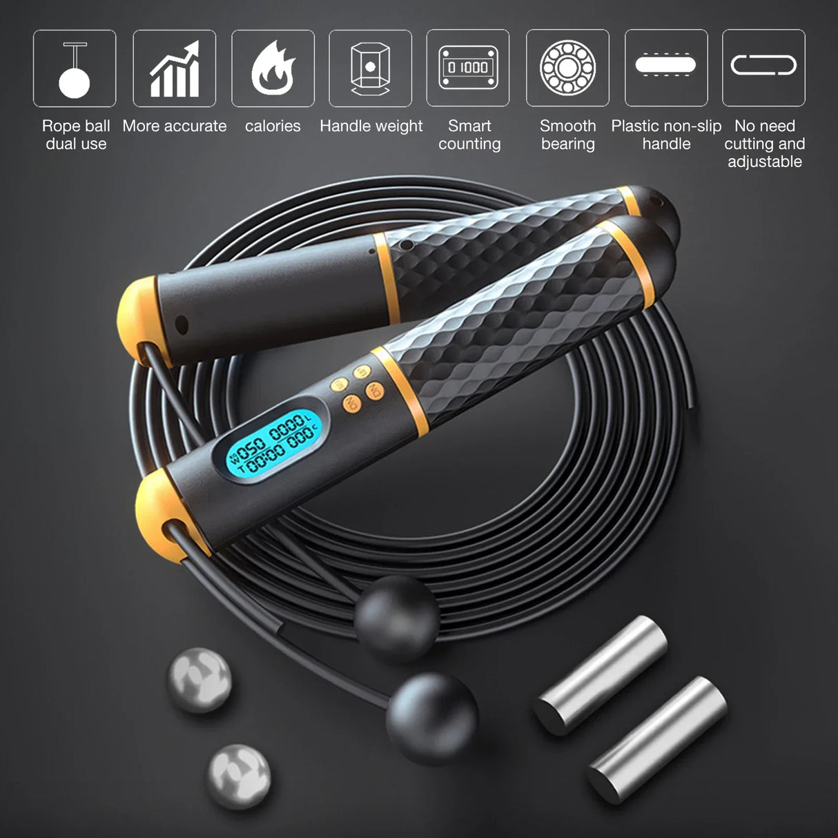 2-in-1 Jump Rope Intelligent Cordless Skipping Rope Digital Counter Gym Rope Weight Loss Training Speed Rope For Fitness Workout