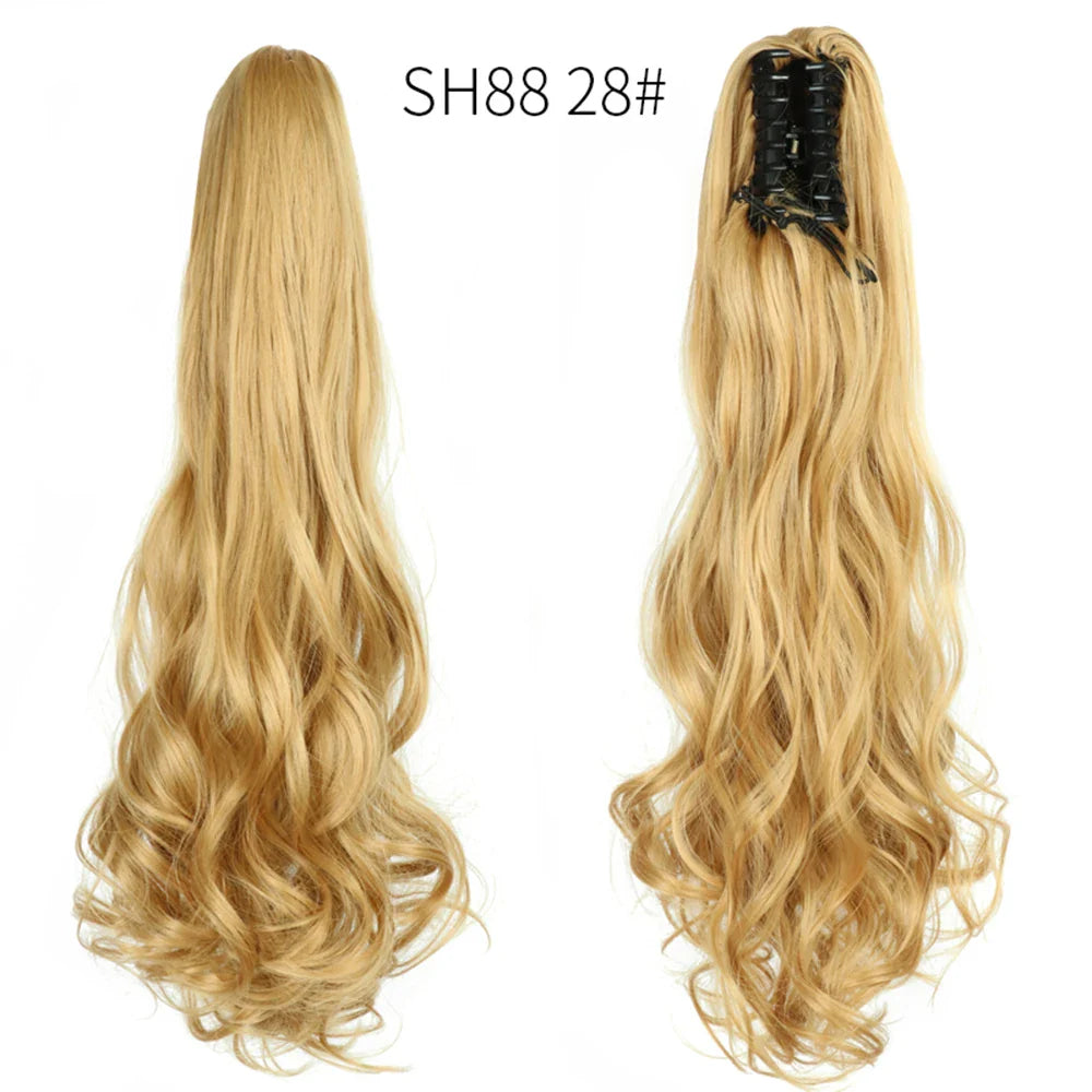 Budabuda 24Inch Long Straight Ponytail Hair Extensions For Women Synthetic Claw On Ponytail Hairpiece Black Blonde Brown