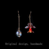 Original Golden Fish Dangle Earrings For Women Creative Bubble Asymmetric Drop Jewelry Earings 2020 Femme Bijoux