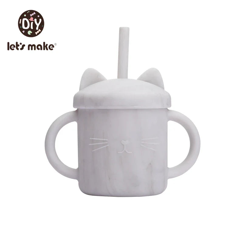 Let's Make Baby Feeding Straw Cup Baby Learning Feeding Bottles Anti-Hot Leakproof Safe Silicone Tableware Toddler Water Bottle