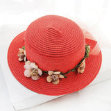 2019 Parent-child Summer New Women's Sun Hat Bucket cap beige lace Bowknot Flowers Ribbon Flat top Straw Hat Beach Caps Panama