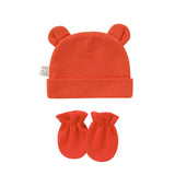 Cute Newborn Birth Set Cotton Soft Baby Nightcap With Ears Fall Winter Hat Gloves 2pcs Kit Prevent Scratching Skin Infant Stuff