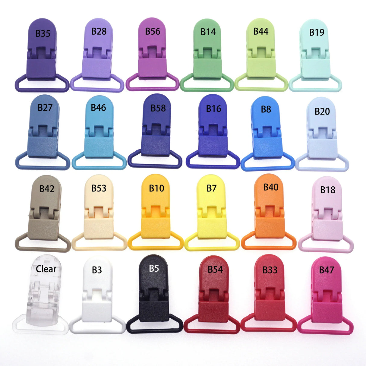 48Pcs Eco-friendly Plastic Baby Pacifier Clips Holder Mix Colors Dummy Soother Bib Suspender Clip Transparent 25MM Free Shipping