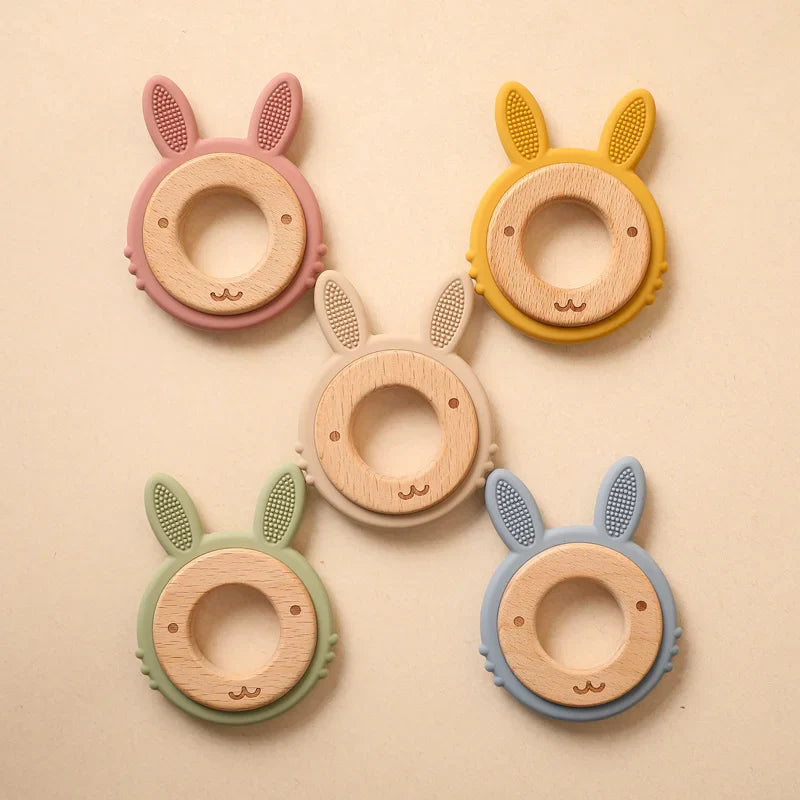 Bite Bites 2pcs/1set Baby Teeth Silicone Cartoon Rabbit Beech Ring Teeth DIY Teething Toys For Teeth Baby Oral Care Accessories