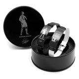 Football Star Player Messi Bracelet Stainless Steel Adjustable Waistband Black And White 2-piece Set with Dazzling Black Tin Box