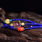 Natural Lapis Lazuli Bracelet With Turquoise Beeswax Strawberry Crystal Southern Red Agate Carved Men&#39;s And Women&#39;s Bracelets