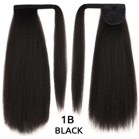 HANNE Yaki Straight Ponytail Hair Extensions For Black Women Wrap Around Clip In Magic Paste Heat Resistant Synthetic Hair Piece