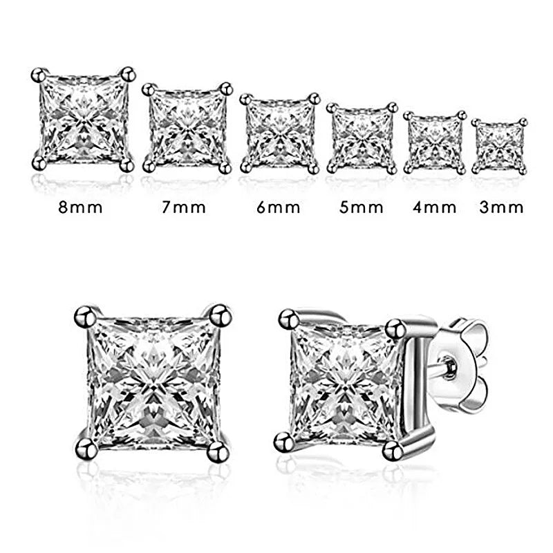 ANZIW Square 925 Silver Stud Earrings For Women Men Zirconia Diamond Earring Wedding Engagement Bridal Jewelry Certified Gifts