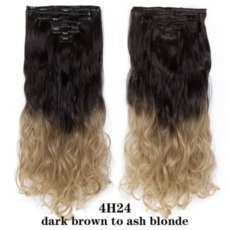 HAIRRO 24Inches 170g 36 Colors Long Straight Synthetic Hair Extensions Clips in High Temperature Fiber Black Brown Hairpiece