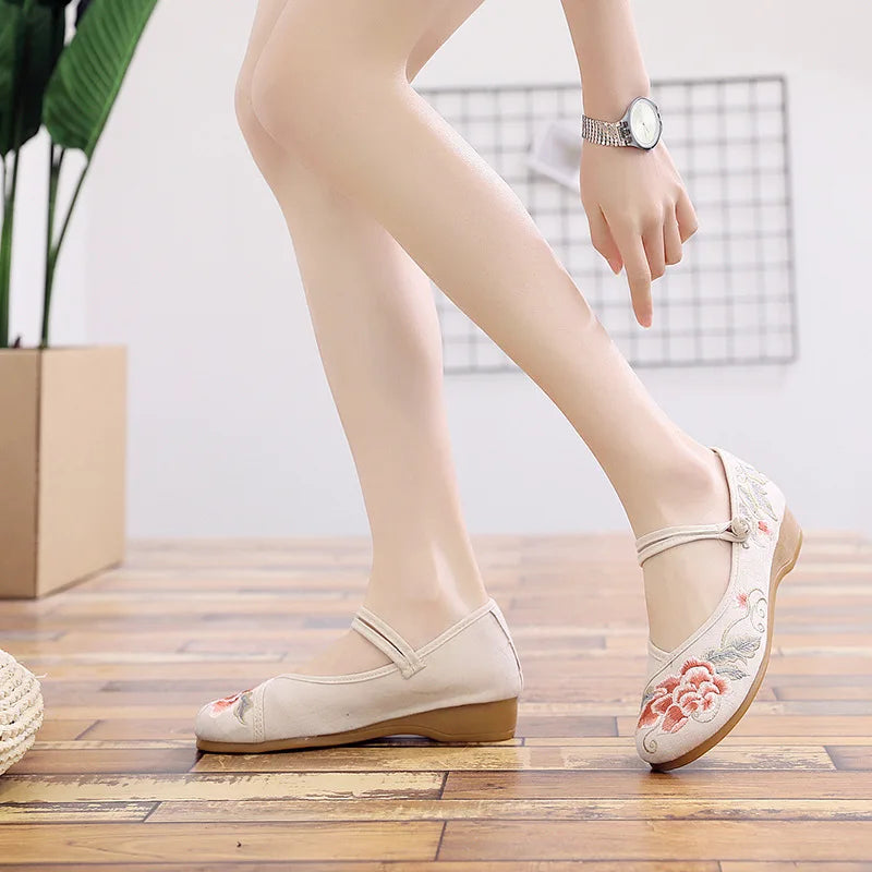 comemore Jacquard Embroidered Women Soft Bottom Ballet Flats Elegant Ladies Casual Strap Ballerinas Chinese Style Cotton Shoes