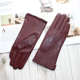 New women's leather color gloves sheepskin classic straight style knitted lining spring driving mittens autumn