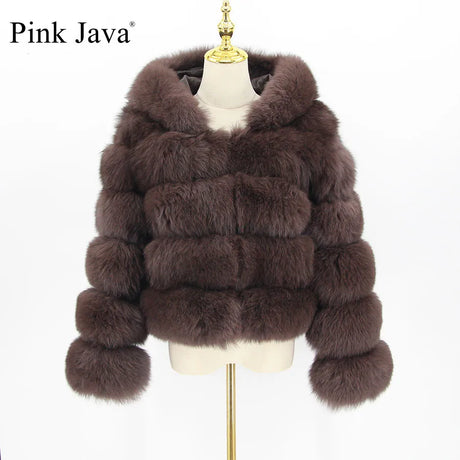 pink java QC20110 women winter fur coats real fox fur coat natural fur jacket hood fur coat luxury fashion fur clothes wholesale