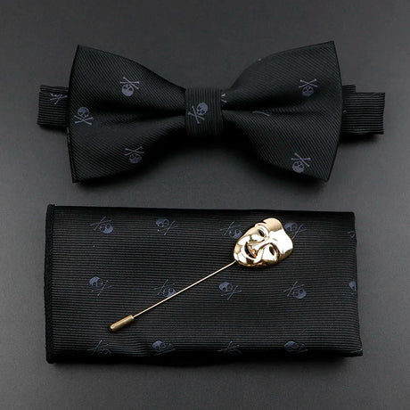 Fashion Men's Skull Tie Set New Design 8cm Polyester Suit Collar Bowtie Handkerchief Trendy Mask Brooch Luxury Wedding Accessory