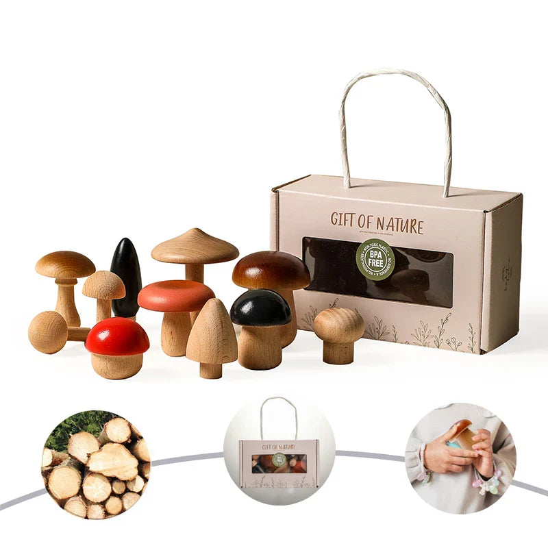 Wood Mushroom Stacking Block Balance Toy Set Montessori Early Educational Matching Assembly Toy Grasp Matching Toy for Children