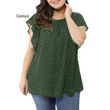 Women's Summer Plus Size Blouses Ruffle Sleeve Shirt Top Polka Dot Chiffon Round Neck Blouse Women Clothing