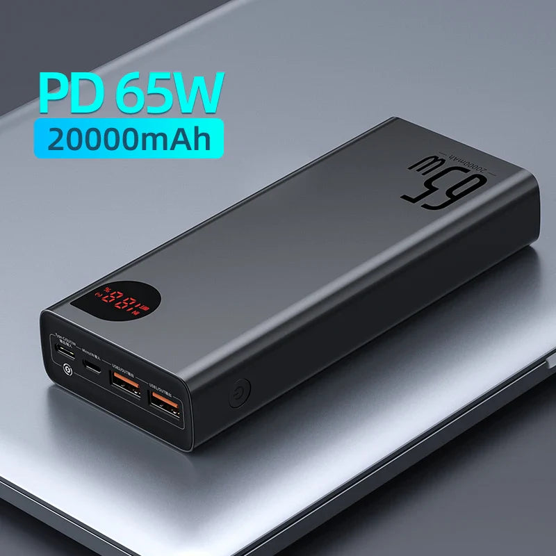 Baseus PD 65W Power Bank 30000mAh Fast Charging External Battery Portable Charger 20000mAh PowerBank For iPhone Xiaomi MacBook