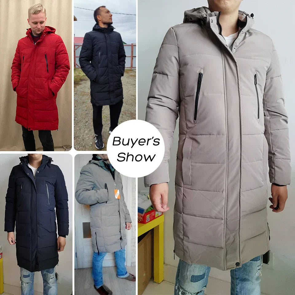 Men 2023 Winter New Plus Long Warm Thick Hood Parkas Jacket Coat Men Autumn Outwear Outfits Classic Windproof Pocket Parka Men