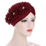 10 Color Hot Headscarf Hat Fold Watermelon Hat Decal Three Flower Headdress hat Fashion Baotou Women's Nightcap Hair Accessories