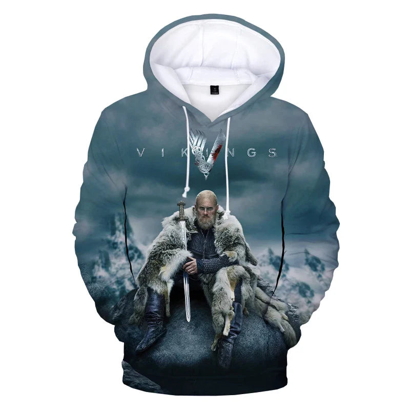 2021 Vikings Ragnar Lothbrok 3D 3D Hoodie Pullovers Sweatshirt Round Neck 3D Hoodie Pullover Men/women Pullovers Boys/girls Stre