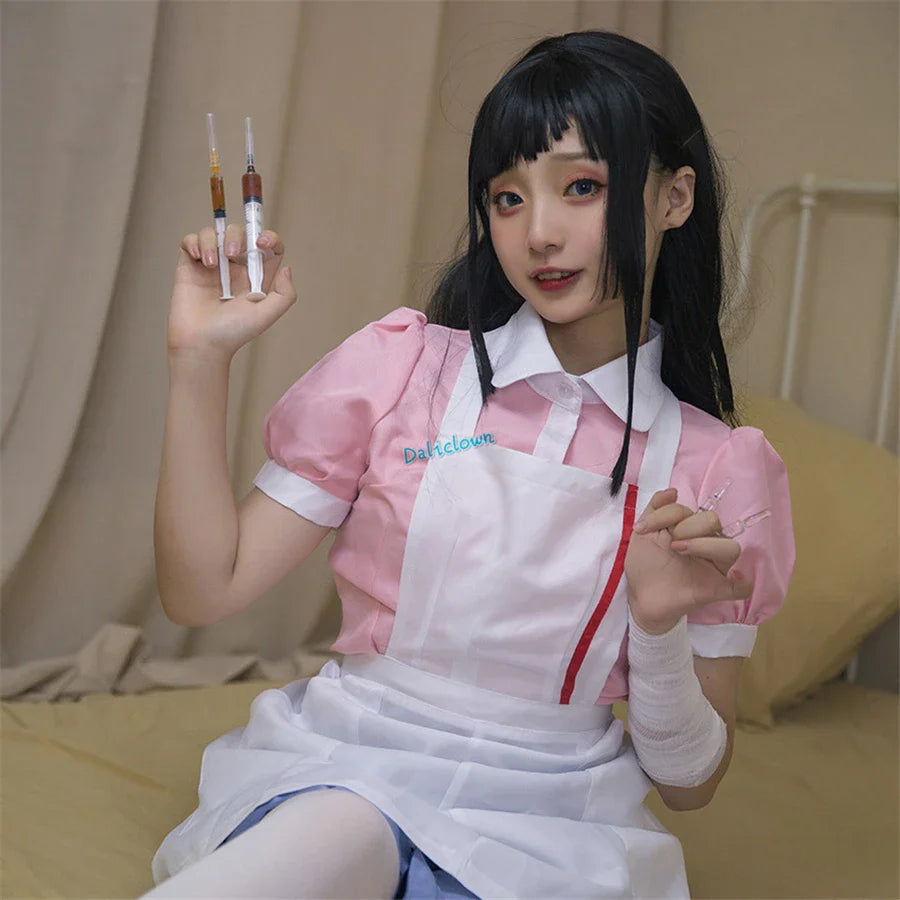 Danganronpa Mikan Tsumiki Cosplay Outfit With Wig Anime Halloween Despair Ultimate Nurse Uniform Maid Costume Full Set For Women