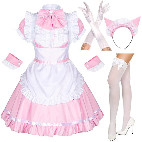 S-4XL Black White Cat Maid Outfit Cosplay Sexy Lolita Anime Cute Soft Girl Maid Uniform Appealing Set Stage Waiter Costumes