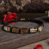 Natural Black Tourmaline Nugget Beads Knotted Handmade Woven Bracelet Women Stone Beads Braid Bracelet Adjustable N0456AMI