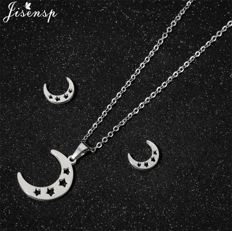 Cute Deer Cat Animal Jewelry Sets for Women Stainless Steel Triangle Star Moon Necklace Pendant Girls Christmas Accessories 2021