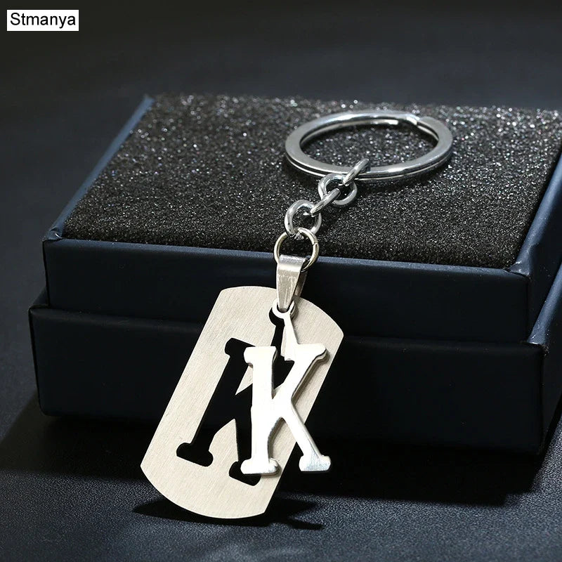 NEW DIY Stainless Steel A-Z Letters key Chain Charm 26 Letters  KeyChain Men Women keychain Couple gift Jewelry Car Key Ring