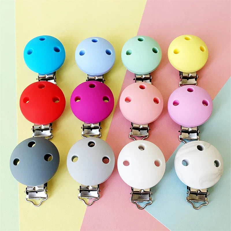 10pcs Round Silicone Pacifier Clips Solid No-Rusty Silicon DIY Baby Chew Dummy Chain Clasps Adapter