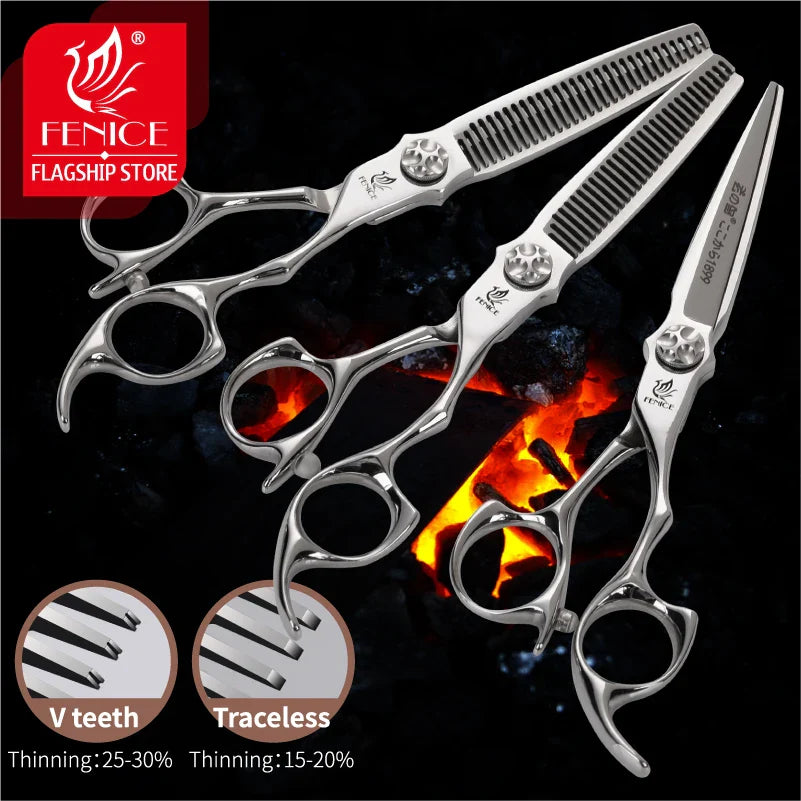 Fenice 6 inch Cutting Thinning Styling Tool Hair Scissors Set Salon Hairdressing Scissors Shears Traceless/V-shaped teeth Blades