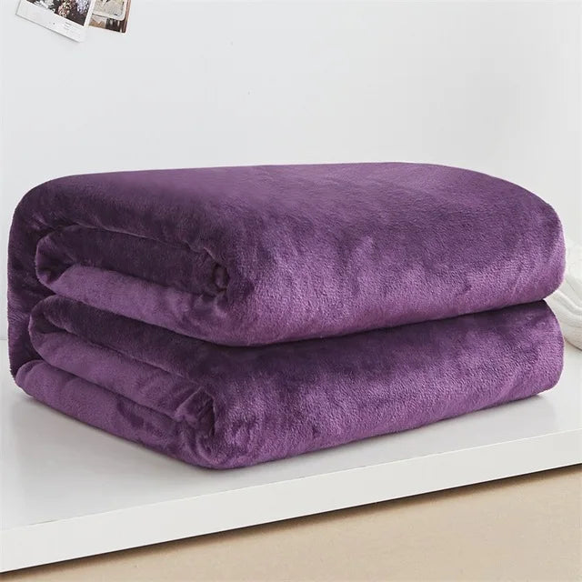 Soft Warm Coral Fleece Flannel Blankets For Beds Faux Fur Mink Throw Solid Color Sofa Cover Bedspread Winter Plaid Blankets