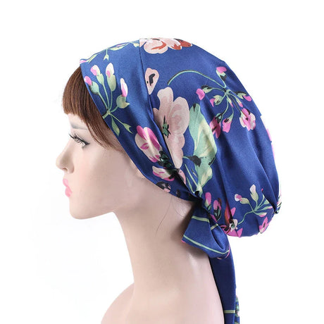 New Women Satin Night Sleeping Cap Head Wrap Bowknot Turban Pre-Tied Fitted Bandana Chemo Caps Nightcap Hair Loss Bonnet Hat