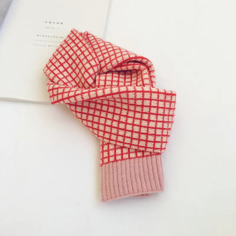 Korean Style New Winter Kid Knitted Wool Plaid Scarves Thicken Warm Children Shawl Patchwork Neckerchief