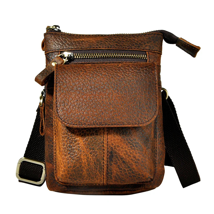 Original Leather Male Casual Design Mini Shoulder Messenger Crossbody bag Fashion Belt Waist bag Travel Small Pouch Men 611-18