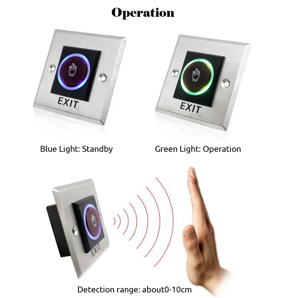 Access Button Door Exit Push Switch No Touch Release Gate Opener Door Access Control System Entry Open Touch