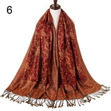 Pashmina Silk Scarf Shawl Wrap Paisley Jacquard Flowers Borders Rave 2 Layers Reversible Classic Tassels For Women 70X180cm 200g